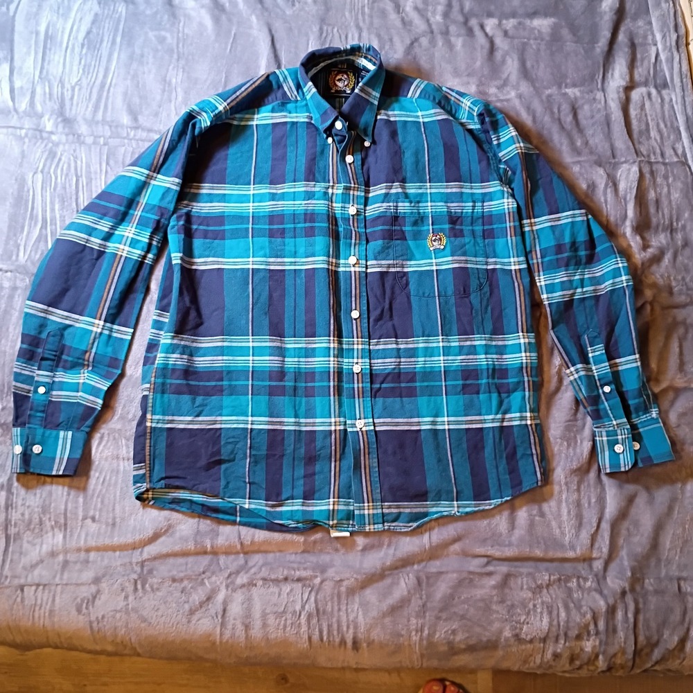Cinch Mens Small Teal Navy Blue Plaid Long Sleeve Button Down Western‎ Shirt